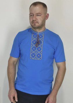 Футболка-вишиванка чоловіча синя вишита жовто-синім хрестиком ТМ НоКо