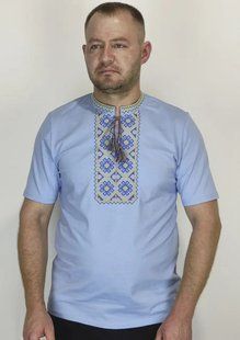 Футболка-вышиванка мужская голубая вышитая желто-синим крестиком ТМ НоКо