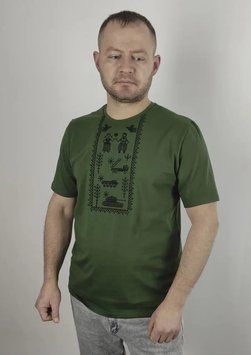 Футболка-вишиванка чоловіча хакі вишита хрестиком Президентська ТМ НоКо