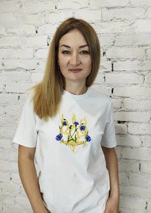 Футболка-вышиванка женская белая вышивка Трезубец василька ТМ НоКо