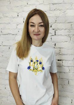 Футболка вишиванка жіноча біла вишивка Тризуб василька ТМ НоКо