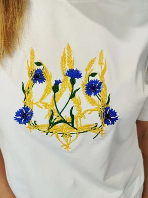 Футболка вишиванка жіноча біла вишивка Тризуб василька ТМ НоКо