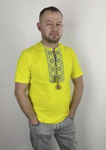 Футболка-вышиванка мужская желтая вышитая синим орнаментом ТМ НоКо