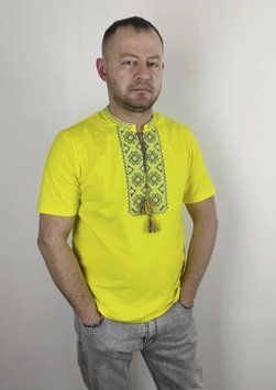 Футболка-вишиванка чоловіча жовта вишита синім орнаментом ТМ НоКо