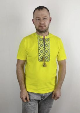Футболка-вишиванка чоловіча жовта вишита синім орнаментом ТМ НоКо