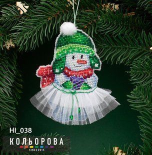 Новорічна іграшка на пластиковій основі НІ_038 "Сніговичок Діна"