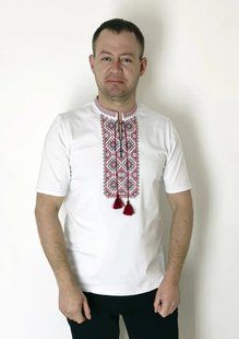 Футболка-вышиванка мужская белая вышитая красно-черным крестиком ТМ НоКо