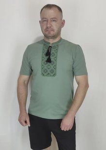 Футболка-вышиванка мужская хаки вышитая черно-зеленым крестиком ТМ НоКо