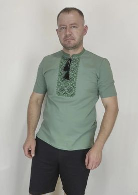 Футболка-вишиванка чоловіча хакі вишита чорно-зеленим хрестиком ТМ НоКо