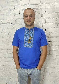 Футболка-вишиванка чоловіча блакитна вишита синьо-жовтим орнаментом ТМ НоКо