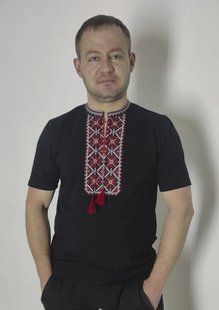 Футболка-вышиванка мужская черная вышитая красно-белым крестиком ТМ НоКо