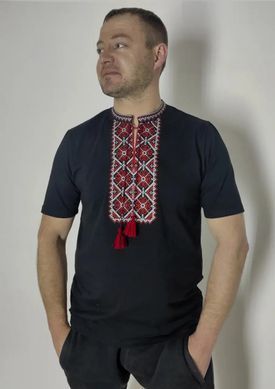 Футболка-вишиванка чоловіча чорна вишита червоно-білим хрестиком ТМ НоКо